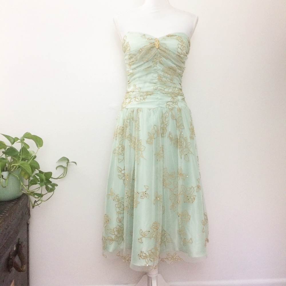 Betsy & Adam Embellished Strapless Ball Gown Dress